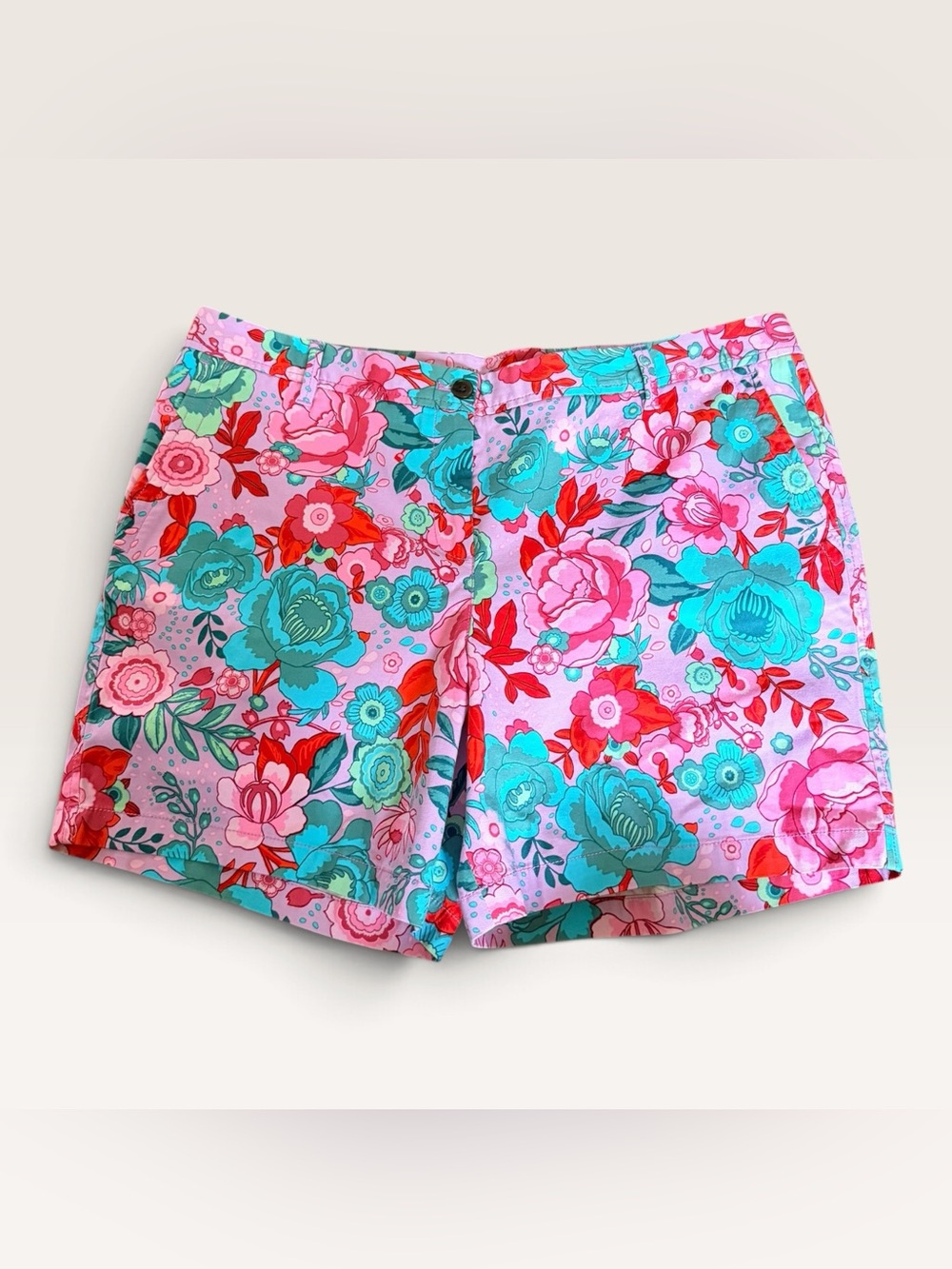 Talbots Size 16 Relaxed Chino Shorts Pink Floral Print Stretch Pockets